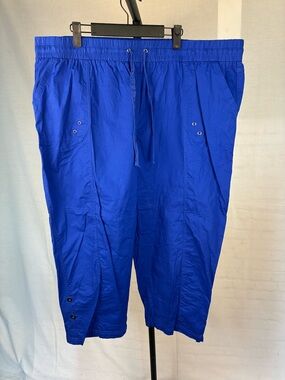 Palm Rio Stretch Cotton Pull-On Cropped Pants Cobalt Blue 3x
